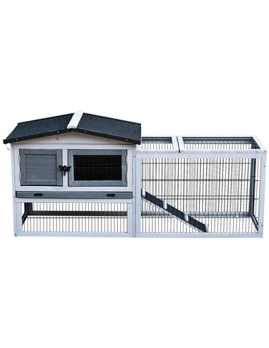 PawHut Small Animal Two-Level Fir Wood Guinea Pigs Hutches w/ Ramp Burnt Grey