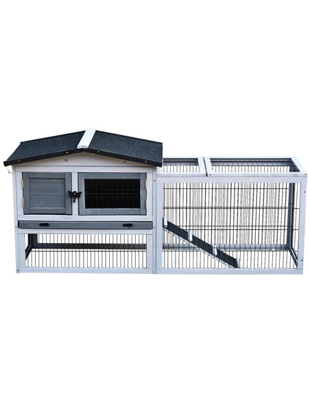 PawHut Small Animal Two-Level Fir Wood Guinea Pigs Hutches w/ Ramp Burnt Grey - pic 159458 | FastDaddyshop