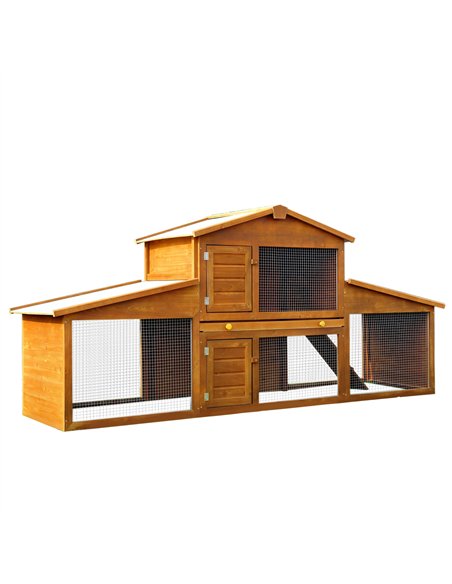 PawHut Small Animal Deluxe XXL Fir Wood 2-Tier Guinea Pigs Hutches Natural Wood Tone - pic 159459 | FastDaddyshop