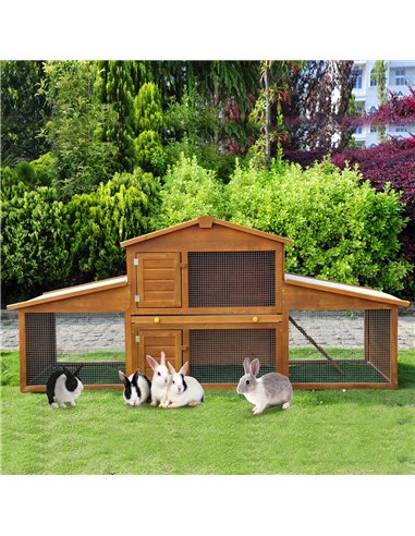 PawHut Small Animal Deluxe XXL Fir Wood 2-Tier Guinea Pigs Hutches Natural Wood Tone