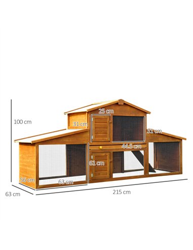 PawHut Small Animal Deluxe XXL Fir Wood 2-Tier Guinea Pigs Hutches Natural Wood Tone