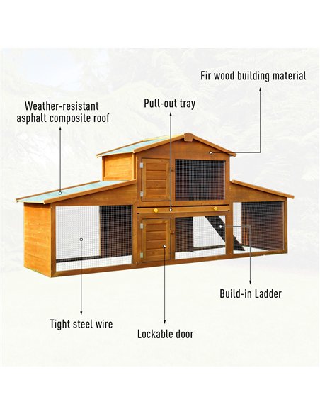 PawHut Small Animal Deluxe XXL Fir Wood 2-Tier Guinea Pigs Hutches Natural Wood Tone - pic 159462 | FastDaddyshop