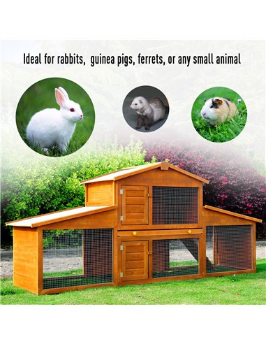PawHut Small Animal Deluxe XXL Fir Wood 2-Tier Guinea Pigs Hutches Natural Wood Tone