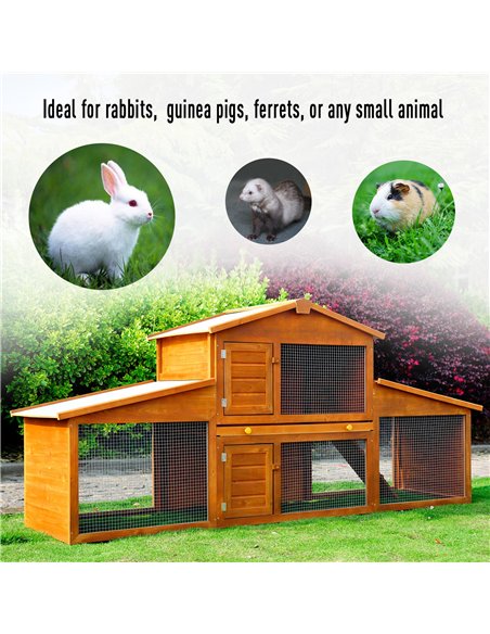 PawHut Small Animal Deluxe XXL Fir Wood 2-Tier Guinea Pigs Hutches Natural Wood Tone - pic 159463 | FastDaddyshop