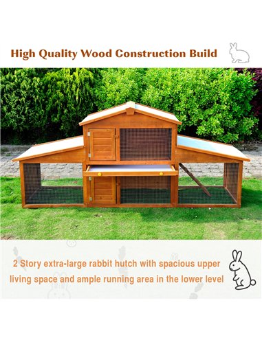 PawHut Small Animal Deluxe XXL Fir Wood 2-Tier Guinea Pigs Hutches Natural Wood Tone