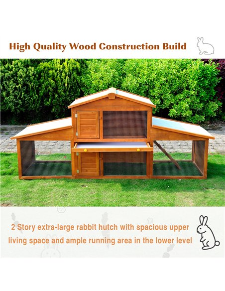 PawHut Small Animal Deluxe XXL Fir Wood 2-Tier Guinea Pigs Hutches Natural Wood Tone - pic 159464 | FastDaddyshop