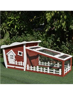 PawHut Rabbits Outdoor Fir Wood Guinea Pigs Hutches w/ Ramp Wine-Brown 2