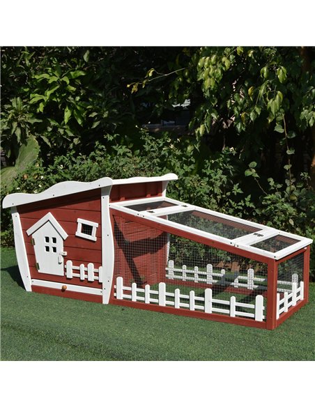 PawHut Rabbits Outdoor Fir Wood Guinea Pigs Hutches w/ Ramp Wine-Brown - pic 159468 | FastDaddyshop