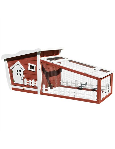 PawHut Rabbits Outdoor Fir Wood Guinea Pigs Hutches w/ Ramp Wine-Brown - pic 159469 | FastDaddyshop