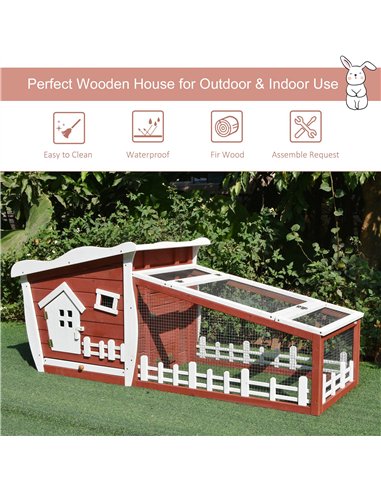 PawHut Rabbits Outdoor Fir Wood Guinea Pigs Hutches w/ Ramp Wine-Brown