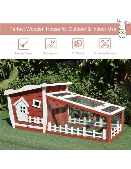 PawHut Rabbits Outdoor Fir Wood Guinea Pigs Hutches w/ Ramp Wine-Brown - pic 159471 | FastDaddyshop