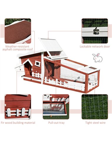 PawHut Rabbits Outdoor Fir Wood Guinea Pigs Hutches w/ Ramp Wine-Brown