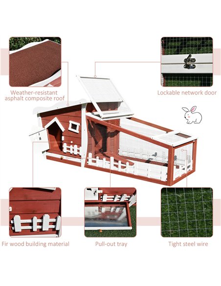 PawHut Rabbits Outdoor Fir Wood Guinea Pigs Hutches w/ Ramp Wine-Brown - pic 159472 | FastDaddyshop