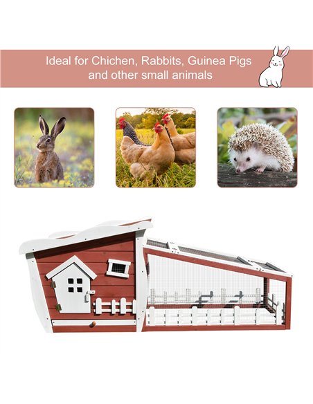 PawHut Rabbits Outdoor Fir Wood Guinea Pigs Hutches w/ Ramp Wine-Brown - pic 159473 | FastDaddyshop