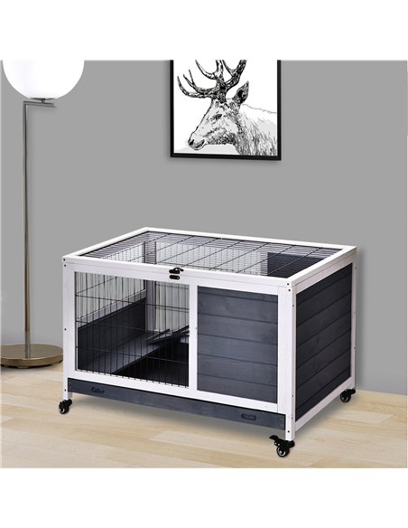PawHut Rabbits Indoor Fir Wood Lift-Top Hutch Guinea Pigs Hutches-Grey and White - pic 159477 | FastDaddyshop