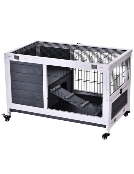 PawHut Rabbits Indoor Fir Wood Lift-Top Hutch Guinea Pigs Hutches-Grey and White - pic 159478 | FastDaddyshop