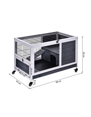 PawHut Rabbits Indoor Fir Wood Lift-Top Hutch Guinea Pigs Hutches-Grey and White