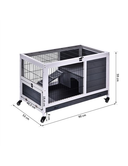 PawHut Rabbits Indoor Fir Wood Lift-Top Hutch Guinea Pigs Hutches-Grey and White - pic 159479 | FastDaddyshop