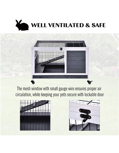 PawHut Rabbits Indoor Fir Wood Lift-Top Hutch Guinea Pigs Hutches-Grey and White