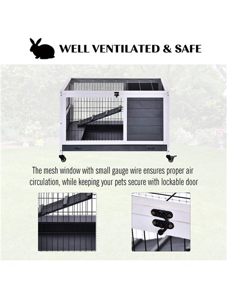 PawHut Rabbits Indoor Fir Wood Lift-Top Hutch Guinea Pigs Hutches-Grey and White - pic 159480 | FastDaddyshop