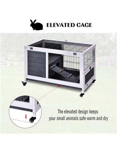 PawHut Rabbits Indoor Fir Wood Lift-Top Hutch Guinea Pigs Hutches-Grey and White