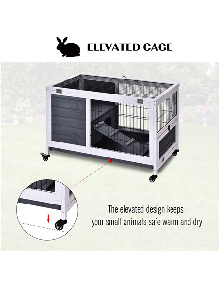 PawHut Rabbits Indoor Fir Wood Lift-Top Hutch Guinea Pigs Hutches-Grey and White - pic 159481 | FastDaddyshop