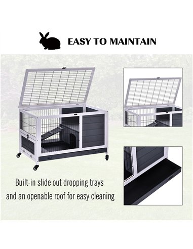 PawHut Rabbits Indoor Fir Wood Lift-Top Hutch Guinea Pigs Hutches-Grey and White