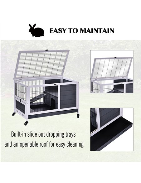 PawHut Rabbits Indoor Fir Wood Lift-Top Hutch Guinea Pigs Hutches-Grey and White - pic 159482 | FastDaddyshop