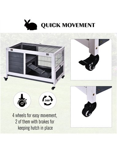 PawHut Rabbits Indoor Fir Wood Lift-Top Hutch Guinea Pigs Hutches-Grey and White