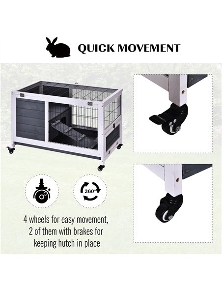 PawHut Rabbits Indoor Fir Wood Lift-Top Hutch Guinea Pigs Hutches-Grey and White - pic 159483 | FastDaddyshop