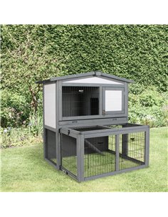 PawHut Rabbits 2-Tier Fur Wood Outdoor Hutch Guinea Pigs Hutches Grey 2