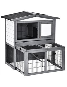 PawHut Rabbits 2-Tier Fur Wood Outdoor Hutch Guinea Pigs Hutches Grey