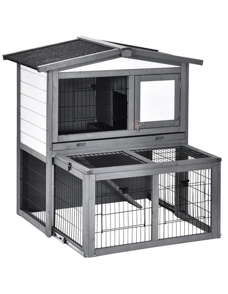 PawHut Rabbits 2-Tier Fur Wood Outdoor Hutch Guinea Pigs Hutches Grey - pic 159487 | FastDaddyshop