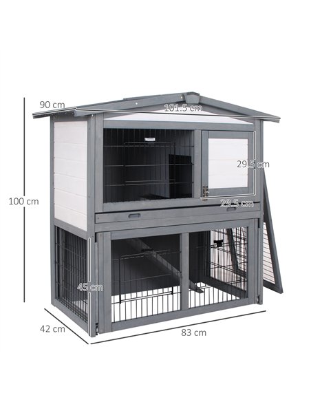 PawHut Rabbits 2-Tier Fur Wood Outdoor Hutch Guinea Pigs Hutches Grey - pic 159488 | FastDaddyshop
