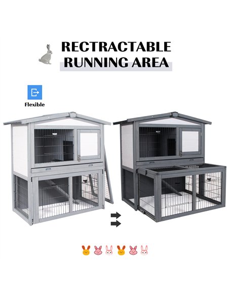 PawHut Rabbits 2-Tier Fur Wood Outdoor Hutch Guinea Pigs Hutches Grey - pic 159490 | FastDaddyshop