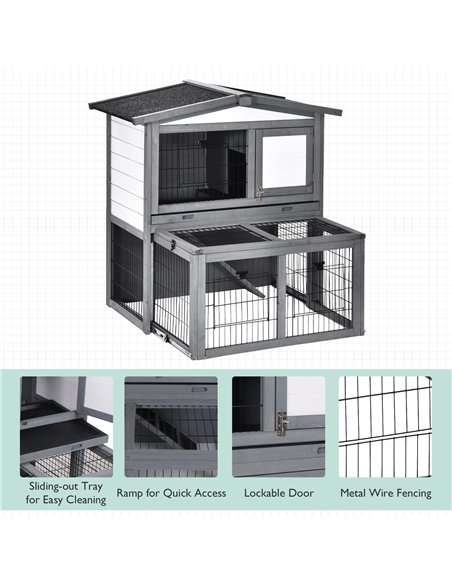 PawHut Rabbits 2-Tier Fur Wood Outdoor Hutch Guinea Pigs Hutches Grey - pic 159491 | FastDaddyshop