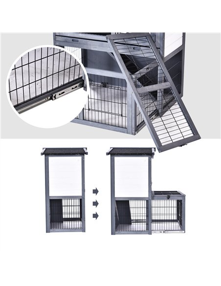 PawHut Rabbits 2-Tier Fur Wood Outdoor Hutch Guinea Pigs Hutches Grey - pic 159492 | FastDaddyshop