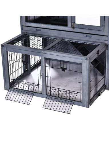 PawHut Rabbits 2-Tier Fur Wood Outdoor Hutch Guinea Pigs Hutches Grey