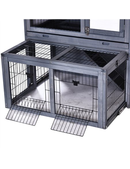 PawHut Rabbits 2-Tier Fur Wood Outdoor Hutch Guinea Pigs Hutches Grey - pic 159494 | FastDaddyshop