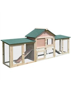 PawHut Guinea Pigs Hutches, 210Lx45.5Wx84.5H cm, Fir Wood-Natural Wood Colour