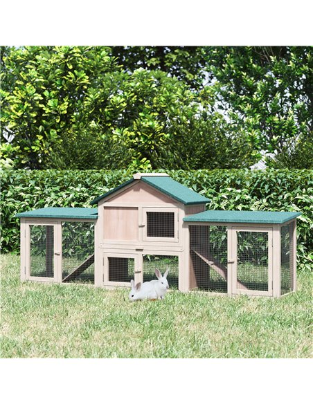 PawHut Guinea Pigs Hutches, 210Lx45.5Wx84.5H cm, Fir Wood-Natural Wood Colour - pic 159505 | FastDaddyshop