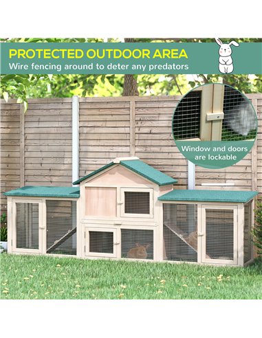 PawHut Guinea Pigs Hutches, 210Lx45.5Wx84.5H cm, Fir Wood-Natural Wood Colour