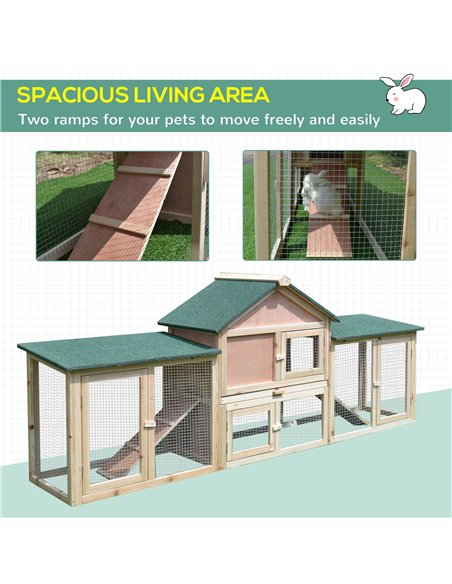 PawHut Guinea Pigs Hutches, 210Lx45.5Wx84.5H cm, Fir Wood-Natural Wood Colour - pic 159509 | FastDaddyshop