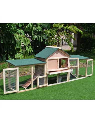 PawHut Guinea Pigs Hutches, 210Lx45.5Wx84.5H cm, Fir Wood-Natural Wood Colour