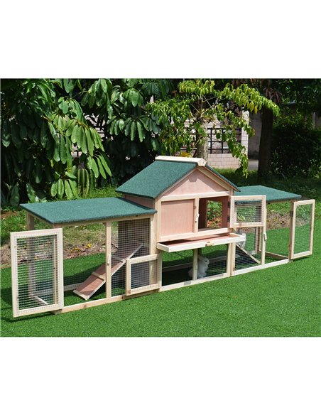 PawHut Guinea Pigs Hutches, 210Lx45.5Wx84.5H cm, Fir Wood-Natural Wood Colour - pic 159511 | FastDaddyshop