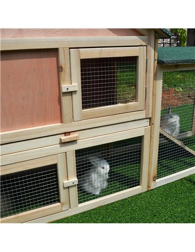 PawHut Guinea Pigs Hutches, 210Lx45.5Wx84.5H cm, Fir Wood-Natural Wood Colour