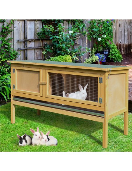 PawHut Guinea Pigs Hutches, 115Lx44.3Wx65H cm, Fir Wood-Yellow/Green - pic 159514 | FastDaddyshop