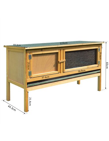 PawHut Guinea Pigs Hutches, 115Lx44.3Wx65H cm, Fir Wood-Yellow/Green