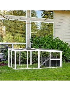 PawHut Guinea Pigs Hutches Wooden Small Rabbits Hutches Pet Run Cover Indoor Outdoor, Grey 2