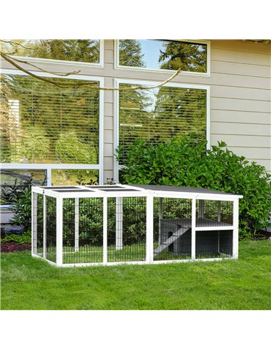 PawHut Guinea Pigs Hutches Wooden Small Rabbits Hutches Pet Run Cover Indoor Outdoor, Grey